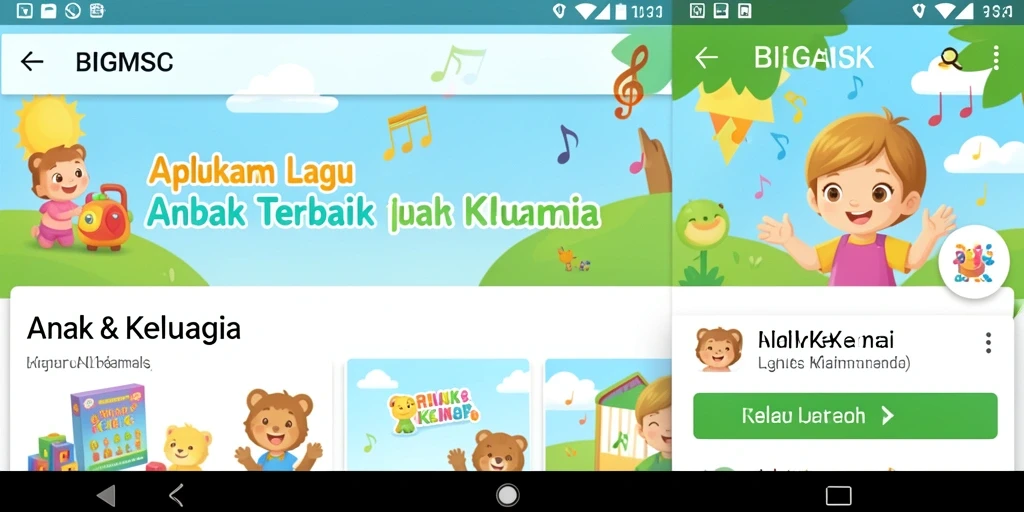 Tampilan antarmuka aplikasi BIGMSG dengan lagu anak yang ceria.