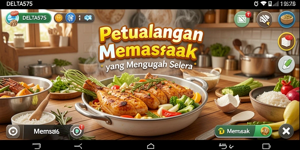 Tampilan antarmuka DELTA575 saat memasak berbagai hidangan lezat.