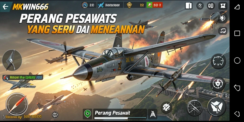 Antarmuka permainan MKWIN666 menampilkan pertarungan pesawat yang intens.