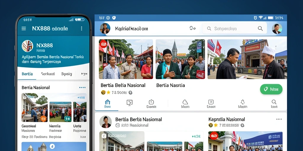 Tampilan antarmuka aplikasi NX888 untuk berita nasional yang responsif.