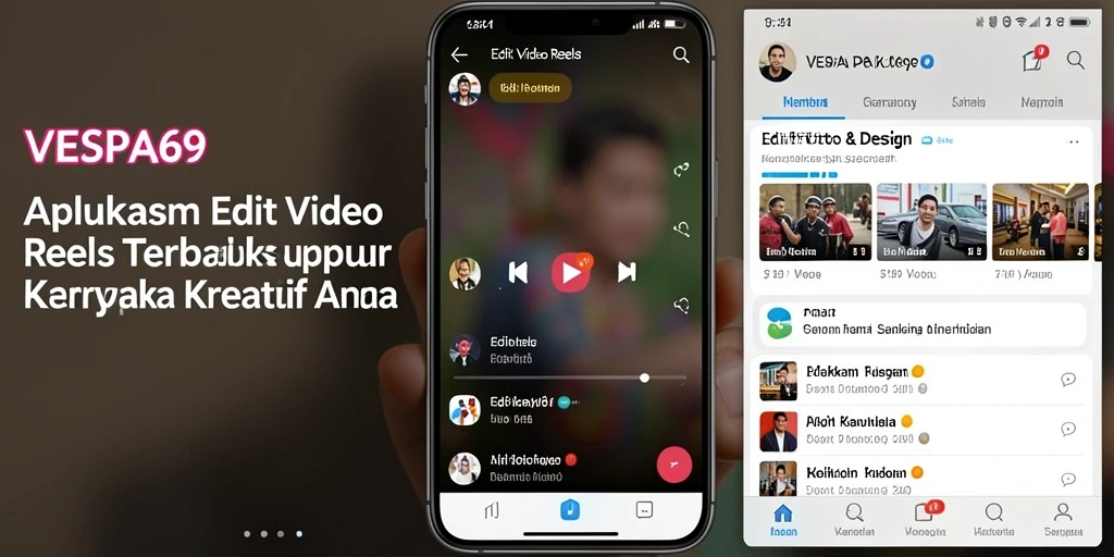 Antarmuka aplikasi VESPA69 yang sederhana untuk Edit Video Reels.